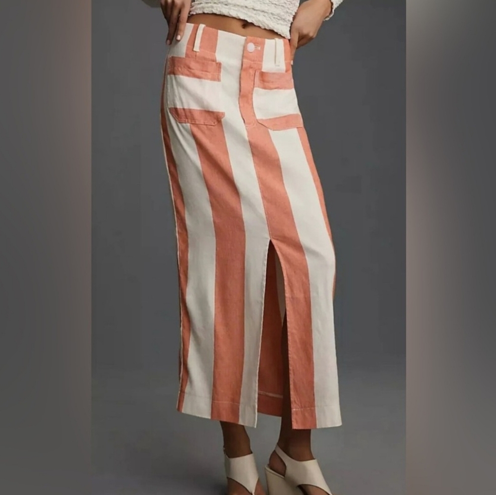 Anthropologie Orange and White Striped Maxi Skirt